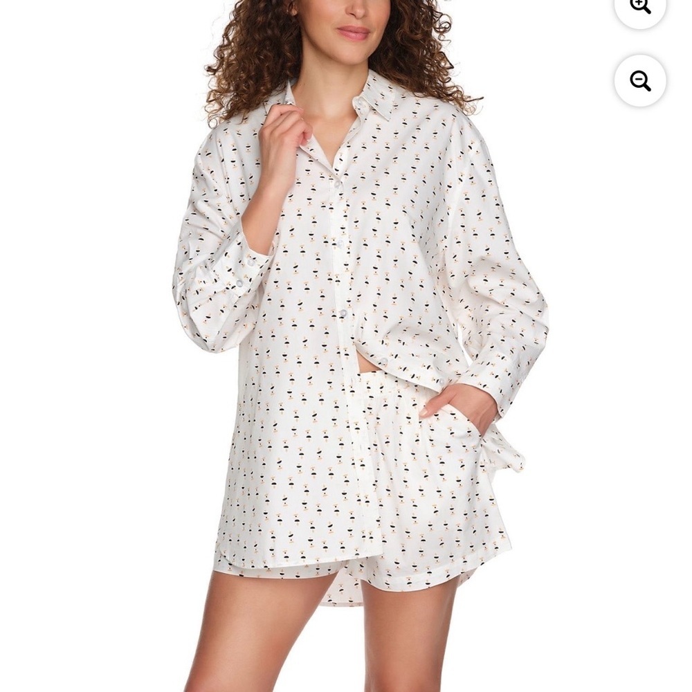 LOFT White Printed Button-Front Sleep Shirt & Shorts Set
